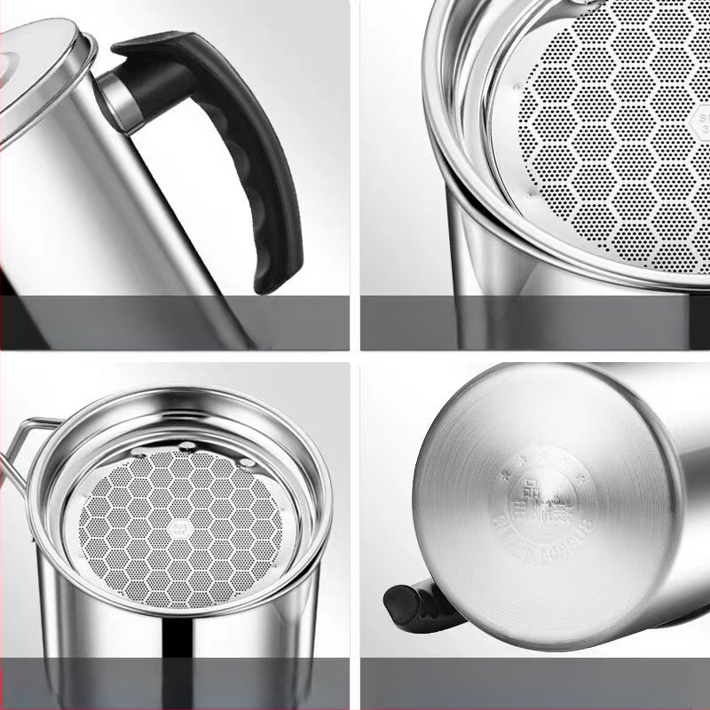 304 nerūdijančio plieno aliejaus indas, nepralaidus nuotėkiams, su dangčiu ir filtravimo tinklu virtuvei