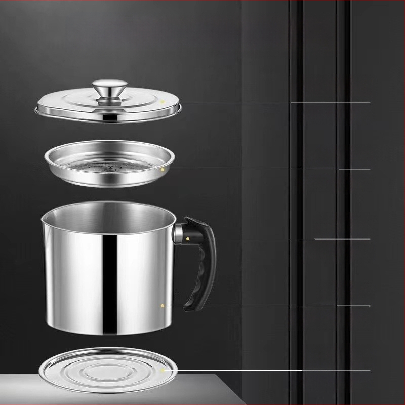 304 nerūdijančio plieno aliejaus indas, nepralaidus nuotėkiams, su dangčiu ir filtravimo tinklu virtuvei