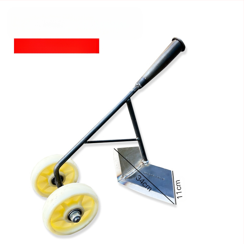 Trys viename ravėjimo įrankis su dviejų ratų pavara: dirvos atlaisvinimas, vagų formavimas ir daržovių tręšimas.