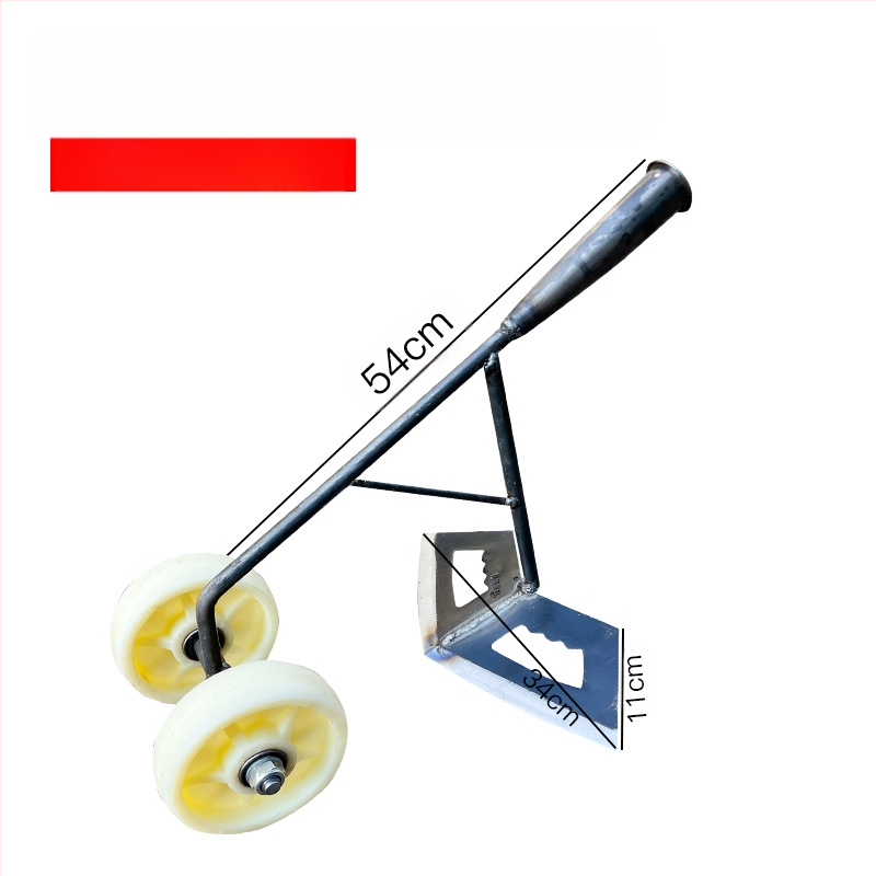 Trys viename ravėjimo įrankis su dviejų ratų pavara: dirvos atlaisvinimas, vagų formavimas ir daržovių tręšimas.