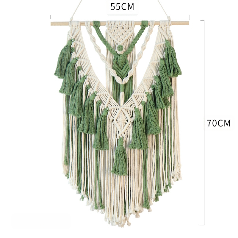 Гоблен от памук, ръчно тъкан, бохемски ресни, дизайн на листа, правоъгълна форма