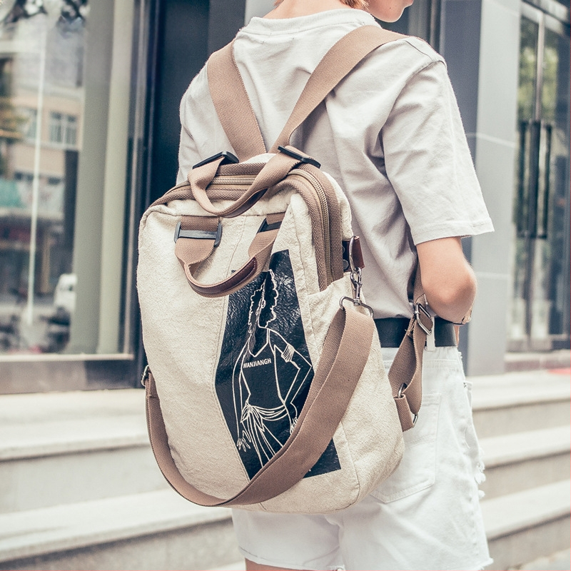Σακίδιο από λινό καμβά, ρετρό στυλ δρόμου, καμπύλη ιμάντας ώμου, πολυεστερική επένδυση, κατάλληλο για ελεύθερο χρόνο και ταξίδια