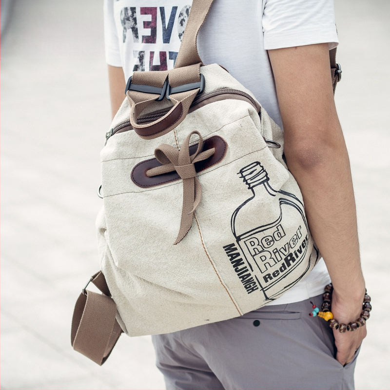 Σακίδιο από λινό καμβά, ρετρό στυλ δρόμου, καμπύλη ιμάντας ώμου, πολυεστερική επένδυση, κατάλληλο για ελεύθερο χρόνο και ταξίδια