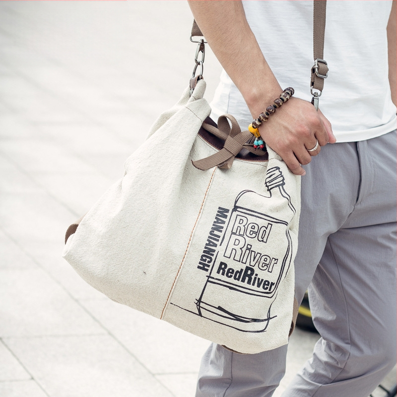 Σακίδιο από λινό καμβά, ρετρό στυλ δρόμου, καμπύλη ιμάντας ώμου, πολυεστερική επένδυση, κατάλληλο για ελεύθερο χρόνο και ταξίδια