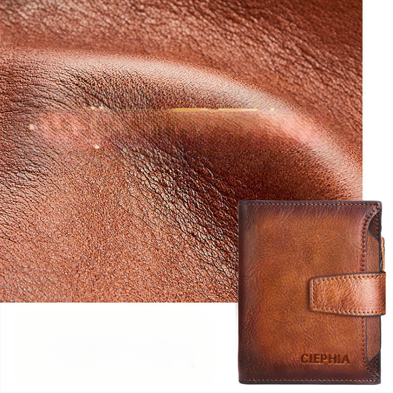 CIEPHIA мъжки портфейл от естествена кожа с RFID защита, ретро къс модел, много отделения за карти и монети с цип