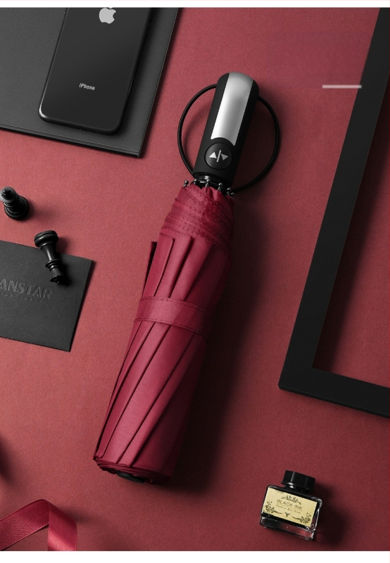 Reklāmas lietussargs ar automātisku atvēršanu, 10 ribas no stikla šķiedras rāmis, saliekams, ar logotipa druku, UV aizsardzība UPF>50 (10 ribas; stikla šķiedras rāmis; automātiska atvēršana; saliekams; UPF>50)