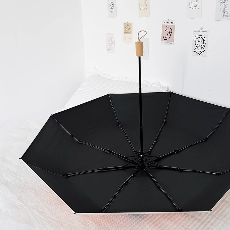 Automātisks trīsdaļīgs saliekamais lietussargs ar 8 ribām, tērauda stienis, UPF 40+