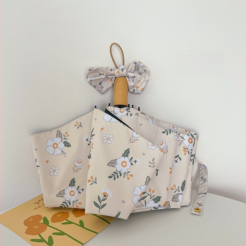 Saulės skėtis su gėlių raštu, penkių dalių sulankstomas, pusiau automatinis atidarymas, kompaktiškas, UV apsauga UPF50+