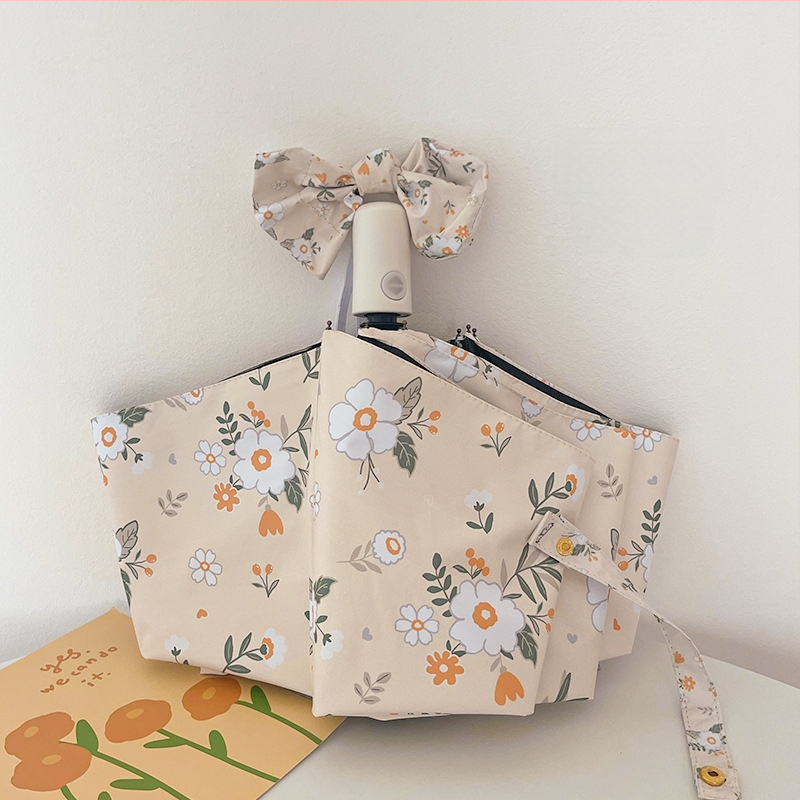 Saulės skėtis su gėlių raštu, penkių dalių sulankstomas, pusiau automatinis atidarymas, kompaktiškas, UV apsauga UPF50+