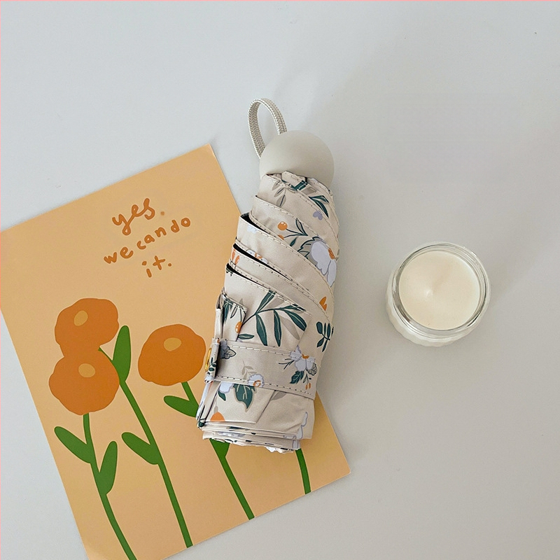 Saulės skėtis su gėlių raštu, penkių dalių sulankstomas, pusiau automatinis atidarymas, kompaktiškas, UV apsauga UPF50+