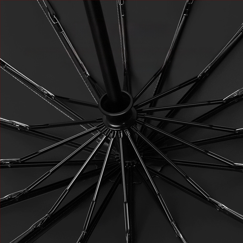 Ομπρέλα τριπλής αναδίπλωσης με χειρολαβή από συμπαγές ξύλο, σκελετός από ίνες με 10 ράβδους, ύφασμα 210T, άνοιγμα με αυτόματο μηχανισμό