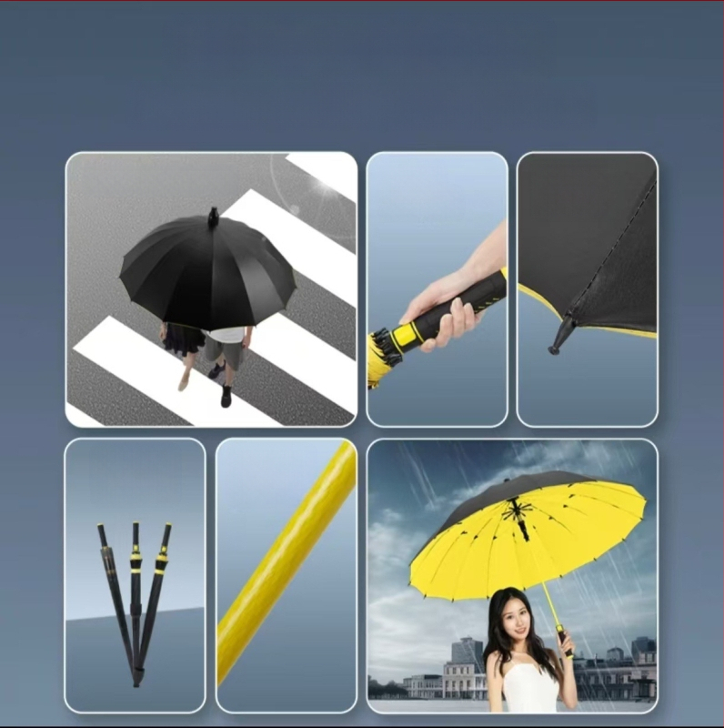 Golf skėtis su 16 rėmų, vandeniui atsparus gaubtas, ilga rankena, pusiau automatinis atidarymas uždarymas, UPF50+