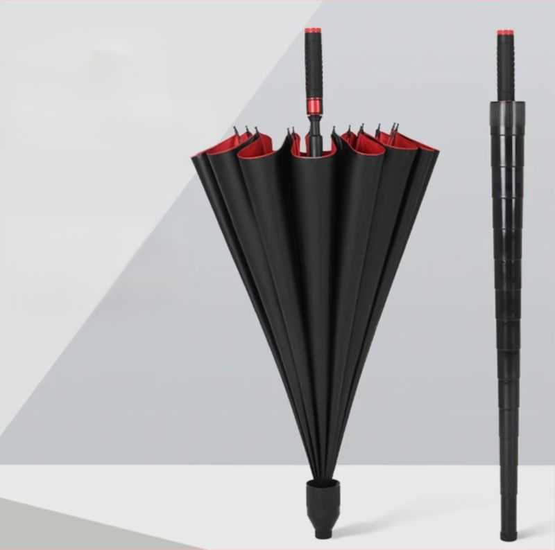 Golf skėtis su 16 rėmų, vandeniui atsparus gaubtas, ilga rankena, pusiau automatinis atidarymas uždarymas, UPF50+