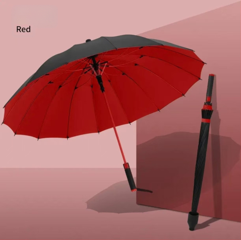 Golf skėtis su 16 rėmų, vandeniui atsparus gaubtas, ilga rankena, pusiau automatinis atidarymas uždarymas, UPF50+