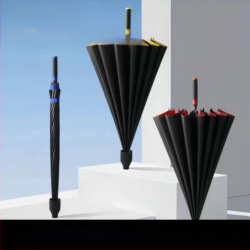 Golf skėtis su 16 rėmų, vandeniui atsparus gaubtas, ilga rankena, pusiau automatinis atidarymas uždarymas, UPF50+