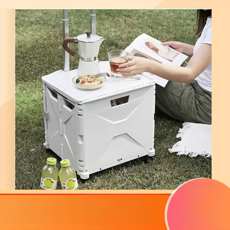 Αναδιπλούμενο PP καρότσι για οικιακή χρήση, αγορές και κάμπινγκ, με ράβδο έλξης και τετρατροχικό σχεδιασμό