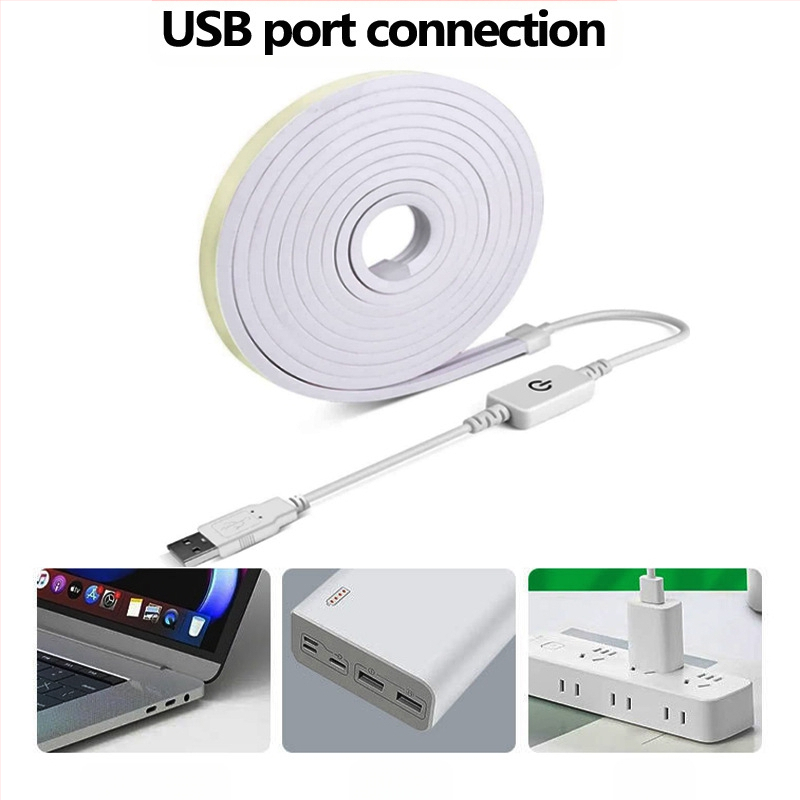 USB prisilietimo neono lanksti šviesos juostelė, 5V įv., 6W/m, 120 LED 2835, reguliuojama šviesa