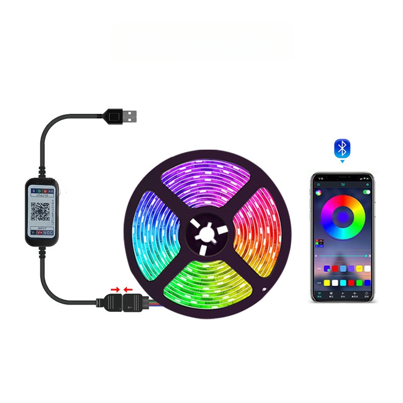 LED televizijos apšvietimo juosta su Bluetooth ir APP valdymu (modelis 5050RGB, 12V, 30 LED, 7W, atspari vandeniui)