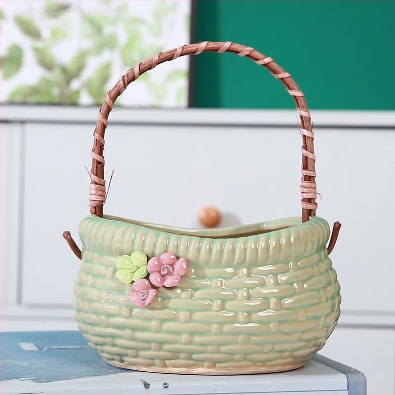 Ghiveci ceramic pentru suculente – coș din ceramică în stil pinch, semi-manual, respirabil, durabil, potrivit pentru pereți, birou, podea sau suport suspendat