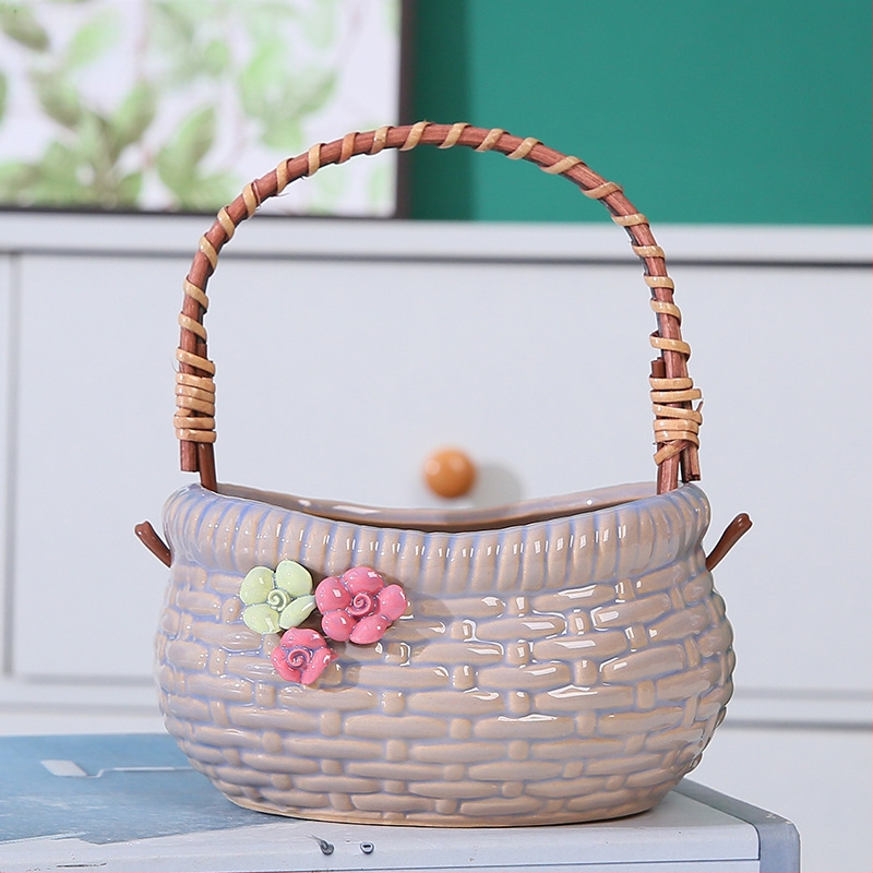 Ghiveci ceramic pentru suculente – coș din ceramică în stil pinch, semi-manual, respirabil, durabil, potrivit pentru pereți, birou, podea sau suport suspendat