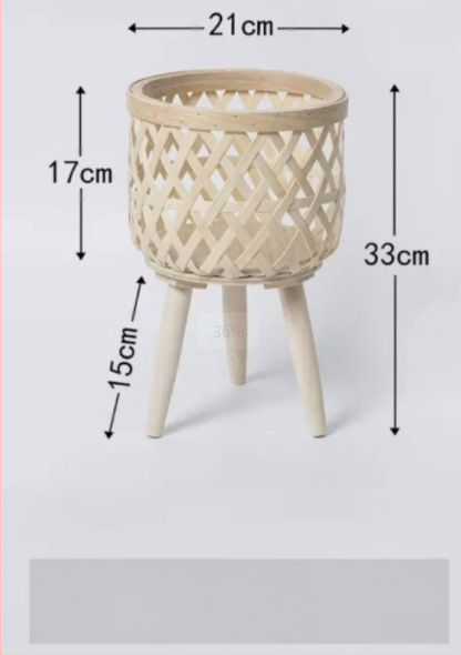 Ξύλινη υψηλή βάση φυτών με υφαντό καλάθι από μπαμπού, χειροποίητη, ευρωπαϊκό στυλ, μοντέλο 11