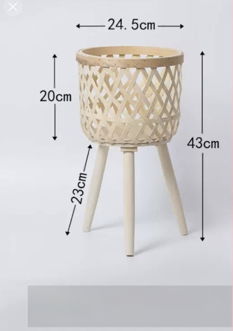 Ξύλινη υψηλή βάση φυτών με υφαντό καλάθι από μπαμπού, χειροποίητη, ευρωπαϊκό στυλ, μοντέλο 11