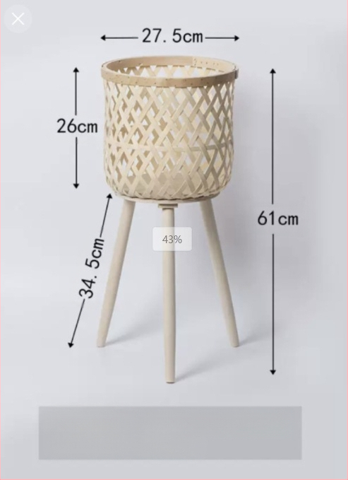 Ξύλινη υψηλή βάση φυτών με υφαντό καλάθι από μπαμπού, χειροποίητη, ευρωπαϊκό στυλ, μοντέλο 11