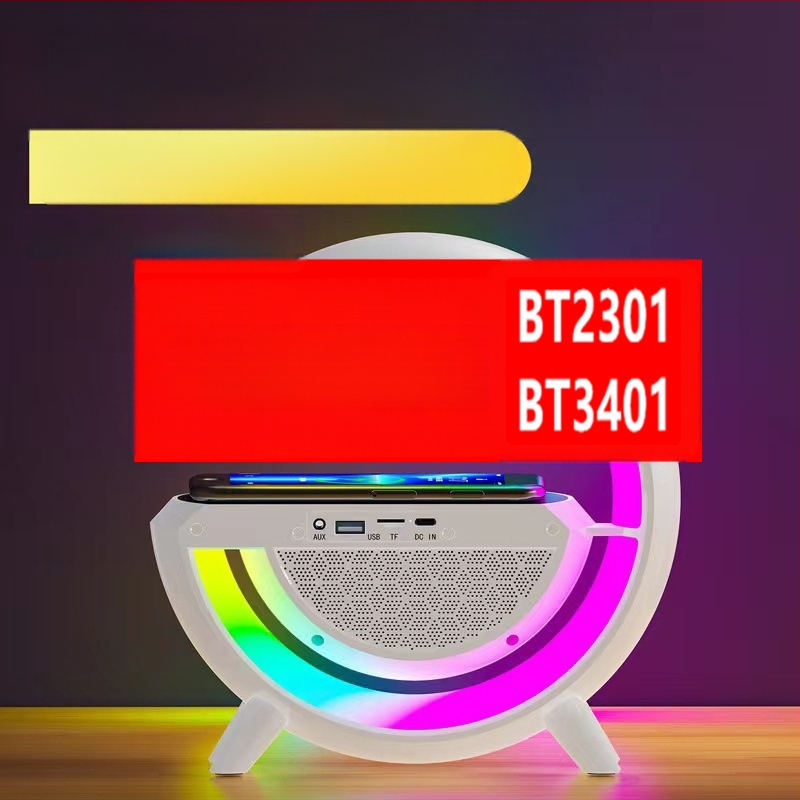 Bluetooth hangszóró, Bluetooth 5.3, beépített akkumulátor 1200–2000 mAh, 15W kimenet, vezeték nélküli töltés és hangulatos világítás, frekvenciatartomány 100Hz–20kHz