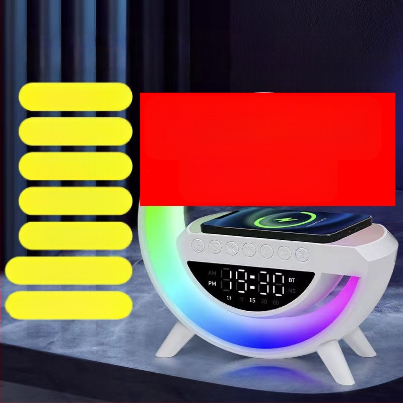 Bluetooth hangszóró, Bluetooth 5.3, beépített akkumulátor 1200–2000 mAh, 15W kimenet, vezeték nélküli töltés és hangulatos világítás, frekvenciatartomány 100Hz–20kHz