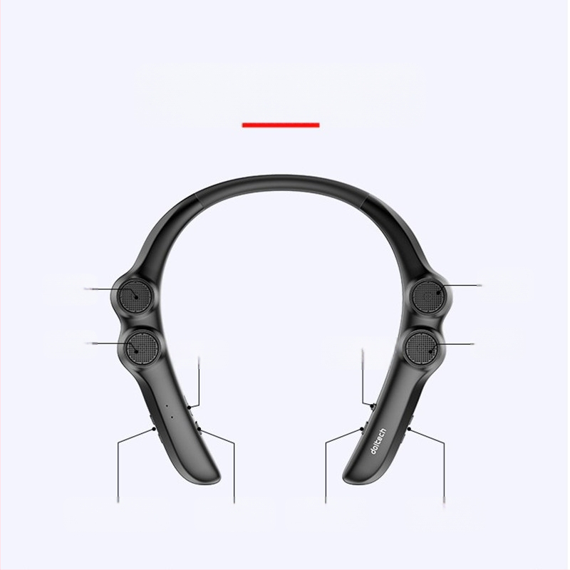 Nyakban viselhető Bluetooth hangszóró 4 hangszóróval, 100 Hz–20 kHz, IPX4 vízálló, 15 m hatótávolság, Bluetooth 5.0