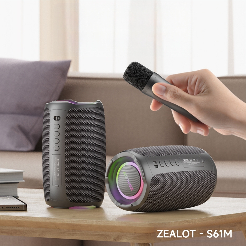 ZEALOT Hordozható Bluetooth karaoke hangszóró beépített mikrofonnal, 20W, Bluetooth 5.2, IPX5, 2000-4000mAh akkumulátor