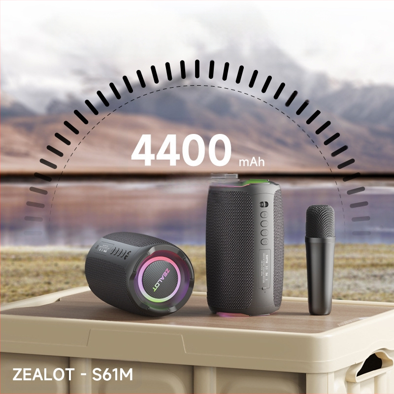 ZEALOT Hordozható Bluetooth karaoke hangszóró beépített mikrofonnal, 20W, Bluetooth 5.2, IPX5, 2000-4000mAh akkumulátor