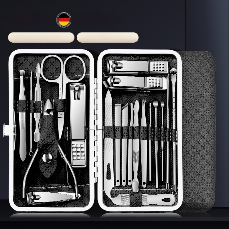 21-частен комплект маникюрни инструменти със ножици за кожички със скосена челюст