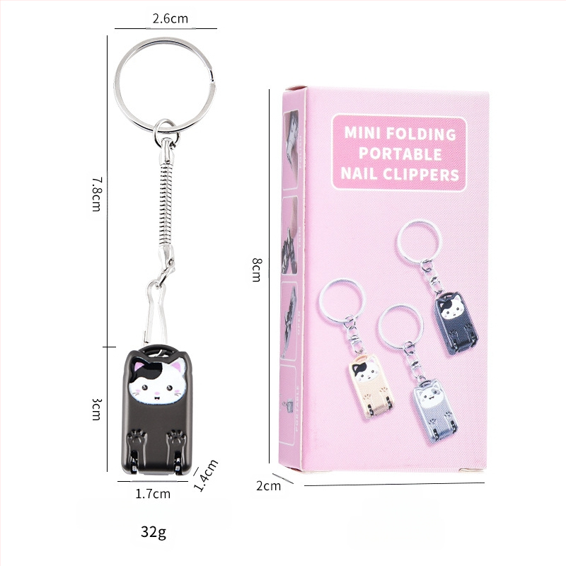 Mini sulankstomos nagų kirpimo žirklutė su rakto pakabuku – nešiojama, plokščias burnos dizainas, lydinys ir nerūdijantis plienas