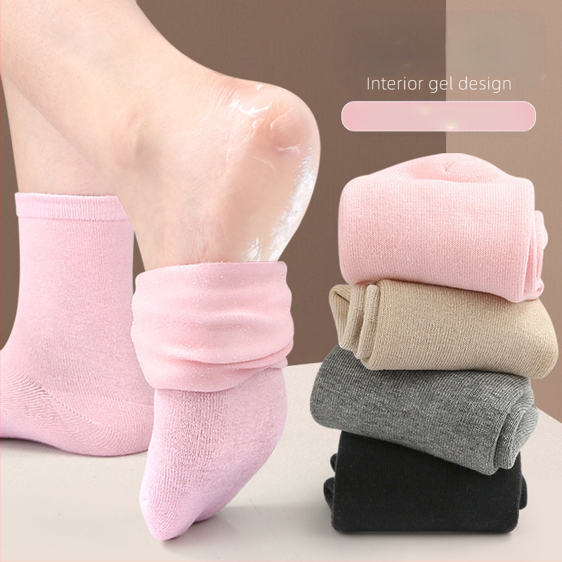 Κάλτσες πλήρους ποδιού από βαμβάκι-gel, μονόχρωμες, με μεσαίο σωλήνα, ύφανση με μία βελονιά, 120N, για όλες τις εποχές