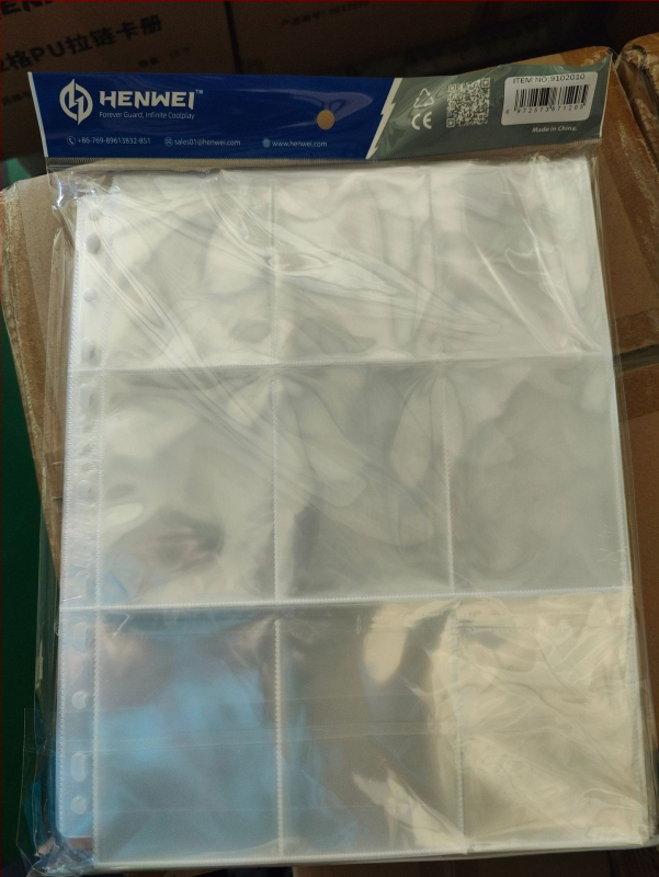 Henwei прозрачна страница за албум с 9 клетки и 11 дупки; двустранна страница, PP материал; съвместима с Yu-Gi-Oh TCG и Pokémon карти