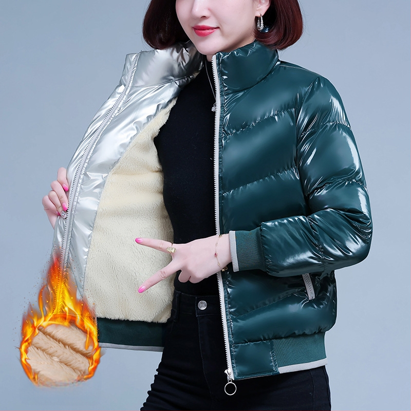 Moteriškas medvilnės pūkuotas paltas su užpildymu, itin storas, su stovinčia apykakle, ilgos rankovės, vidutinio ilgio