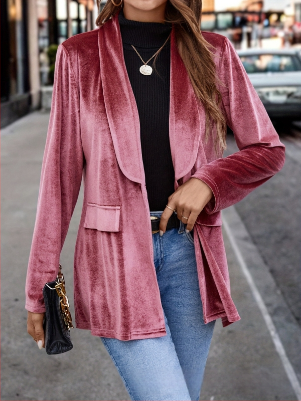 Γυναικείο παλτό σε χαλαρή γραμμή, ύφασμα πολυεστέρα-ελαστάνη, πέτο, καθημερινό στυλ