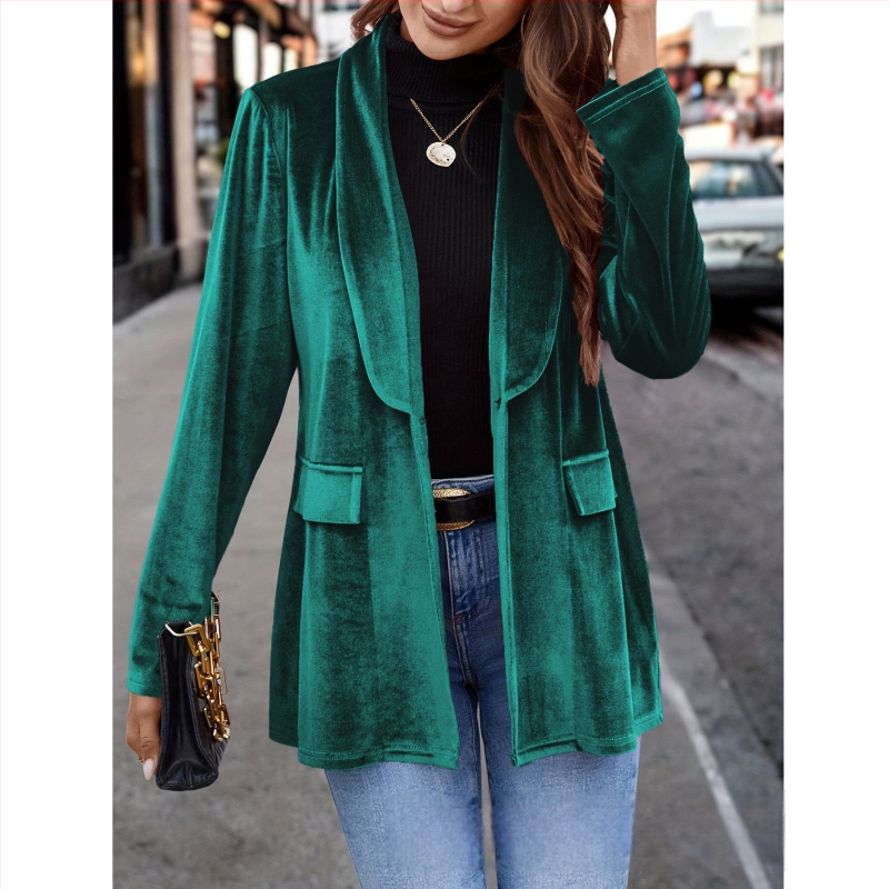 Γυναικείο παλτό σε χαλαρή γραμμή, ύφασμα πολυεστέρα-ελαστάνη, πέτο, καθημερινό στυλ