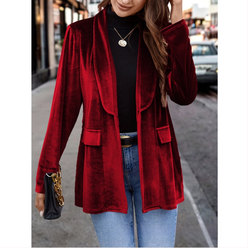 Γυναικείο παλτό σε χαλαρή γραμμή, ύφασμα πολυεστέρα-ελαστάνη, πέτο, καθημερινό στυλ