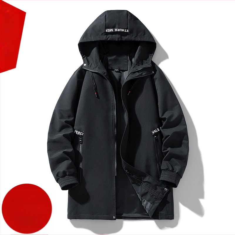 Ανδρικό μπουφάν με κουκούλα, αντιανεμικό, με σταθερό γιακά, φερμουάρ και τσέπες τύπου patch
