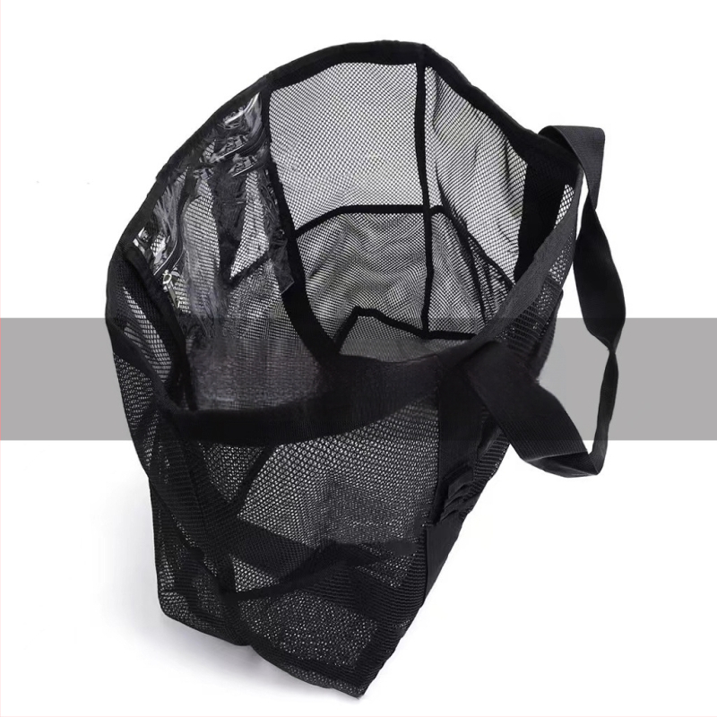 Paplūdimio krepšys su tinklu, daug kišenių, didelė talpa, kvėpuojantis, medžiaga: nailonas + tinklas, kelionėms