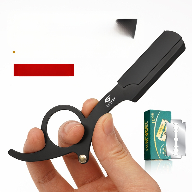 Fanru χειροκίνητο ξυριστικό από ανοξείδωτο ατσάλι, vintage στιλ κουρείου, διπλής όψεως λεπίδα με θήκη λεπίδων