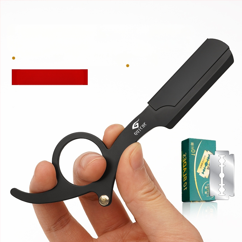 Fanru χειροκίνητο ξυριστικό από ανοξείδωτο ατσάλι, vintage στιλ κουρείου, διπλής όψεως λεπίδα με θήκη λεπίδων