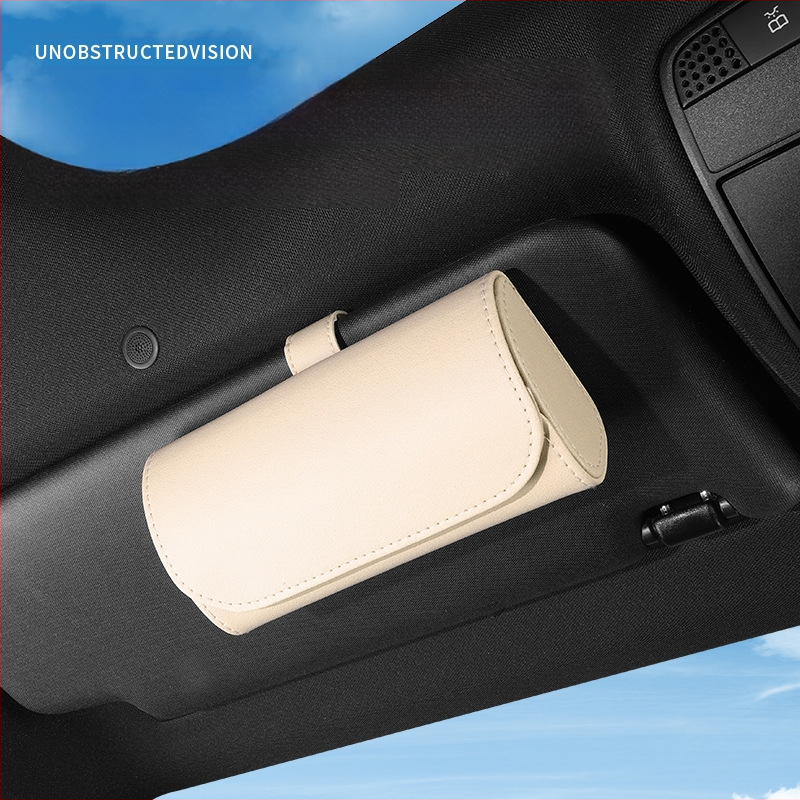 Θήκη γυαλιών αυτοκινήτου από PU δέρμα με σύνδεση στον ήλιο του αυτοκινήτου – αποθήκευση γυαλιών, εισιτηρίων και καρτών, διπλής χρήσης αυτοκίνητο και σπίτι, παραμετροποιείται
