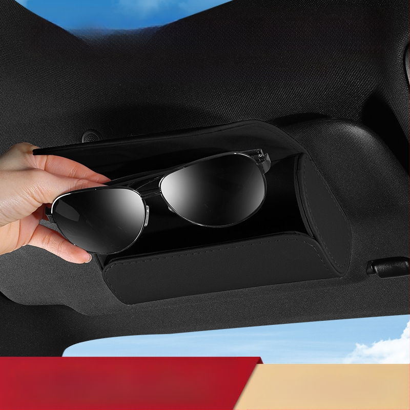 Θήκη γυαλιών αυτοκινήτου από PU δέρμα με σύνδεση στον ήλιο του αυτοκινήτου – αποθήκευση γυαλιών, εισιτηρίων και καρτών, διπλής χρήσης αυτοκίνητο και σπίτι, παραμετροποιείται