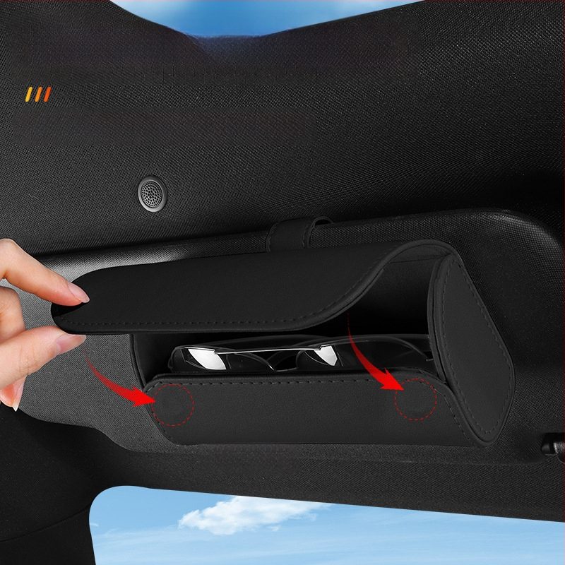 Θήκη γυαλιών αυτοκινήτου από PU δέρμα με σύνδεση στον ήλιο του αυτοκινήτου – αποθήκευση γυαλιών, εισιτηρίων και καρτών, διπλής χρήσης αυτοκίνητο και σπίτι, παραμετροποιείται