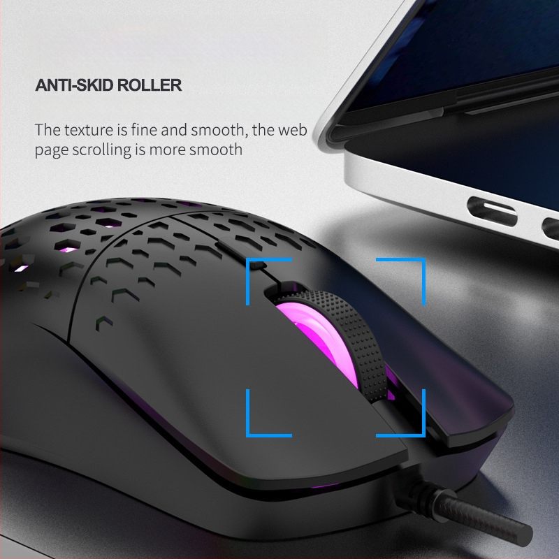 RAIKU G701 жична USB гейминг мишка, 6 бутона, плетен кабел 1,5 м