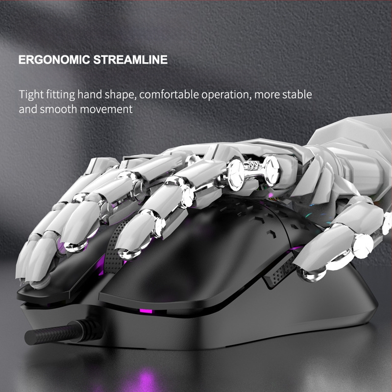 RAIKU G701 жична USB гейминг мишка, 6 бутона, плетен кабел 1,5 м