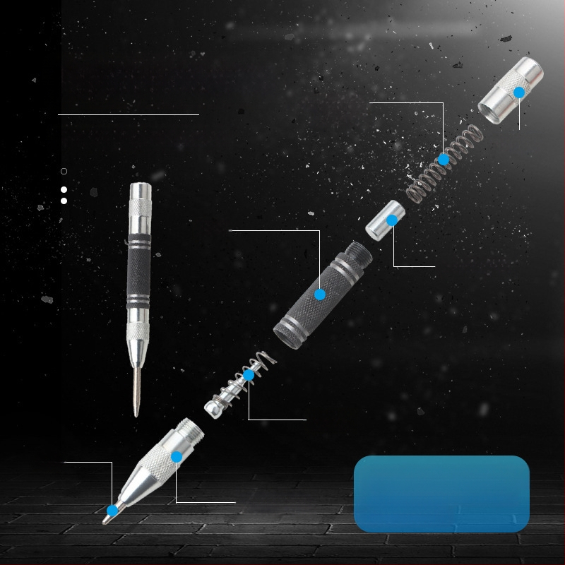 Автоматичен центриращ пробойник-локатор, връх: остър, корпус: инструментална стомана, ръкохватка: метална, серия: позиционен центров пробойник, за дърво